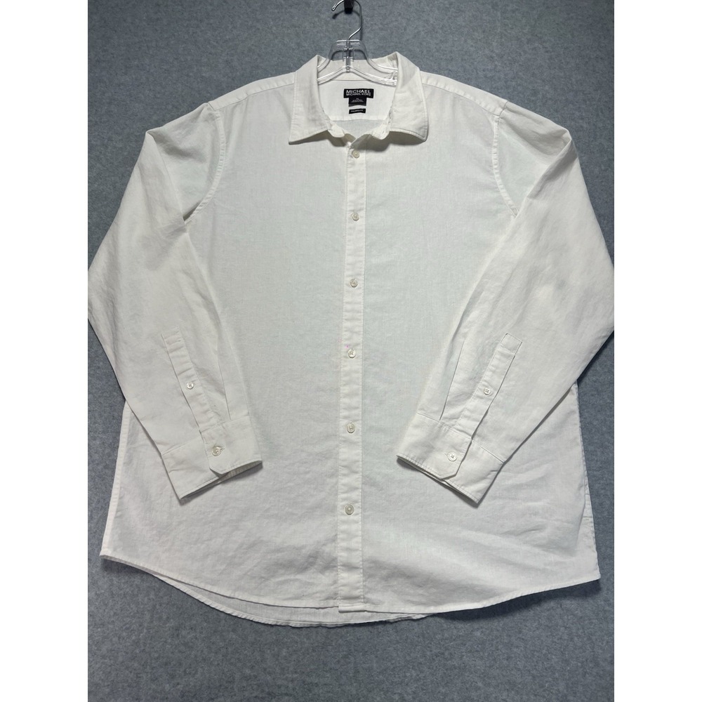 Michael Kors Men's 55 Linen 45 Cotton Tailored Fit Dress Shirt , Size XL, Cream